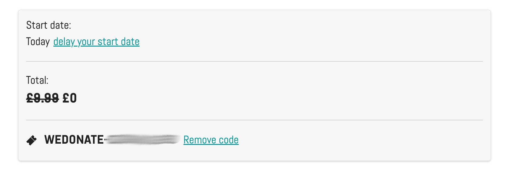 Screenshot of WeDonate redeeming a PureGym free pass